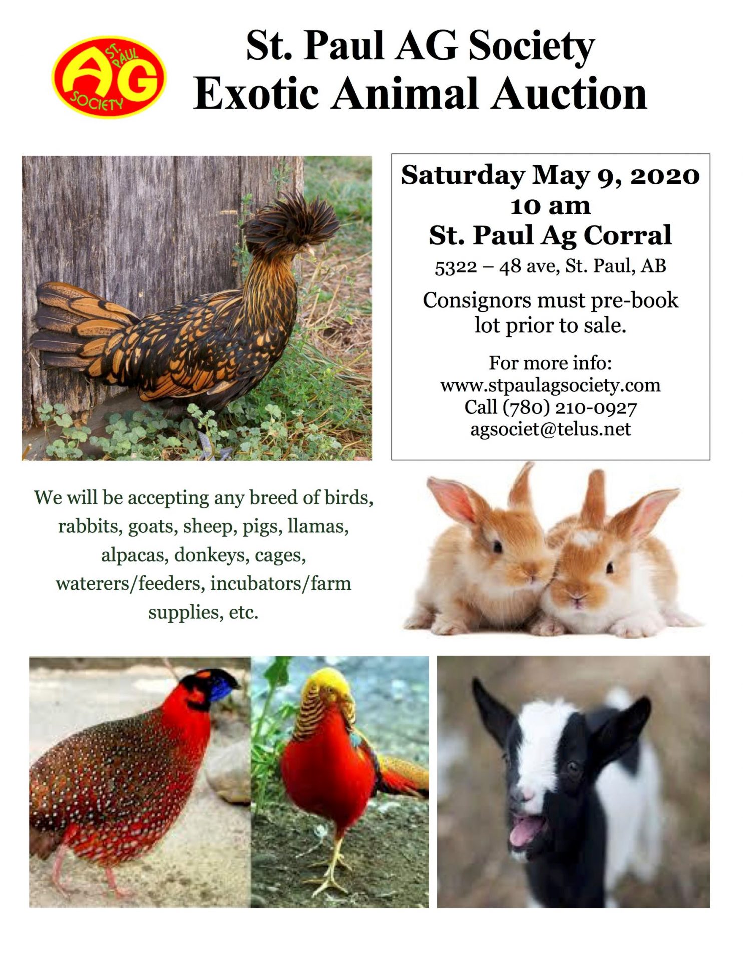 CANCELED-Exotic Animal Auction~May 9 - St. Paul Agricultural Society
